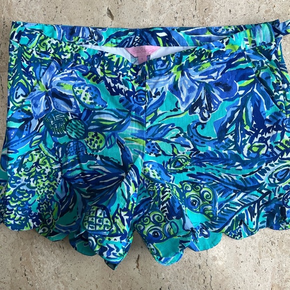 Lilly Pulitzer Bennet Blue Magnolia Scalloped Edge Shorts Size 0 - Picture 1 of 5